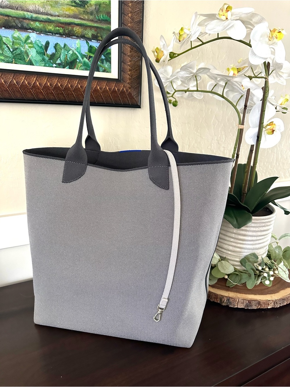 Rothy’s Essential Tote Grey Mist Gray Recycled Knit Shoulder Bag Travel Work - Picture 3 of 6